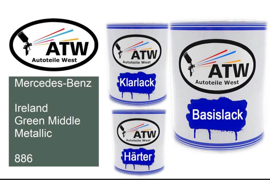 Mercedes-Benz, Ireland Green Middle Metallic, 886: 1L Lackdose + 1L Klarlack + 500ml Härter - Set, von ATW Autoteile West.